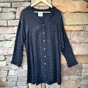 NEW IDLE DESIGNER OVERSIZED Satin BUTTON Black LONG Sleep Shirt Nightgown XS/S